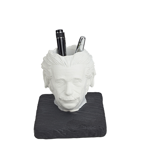 מעמד מהודר "איינשטיין" כוס לעטים בצורת ראש 13x12 ס"מ, עומק 14.5 ס”מ. 