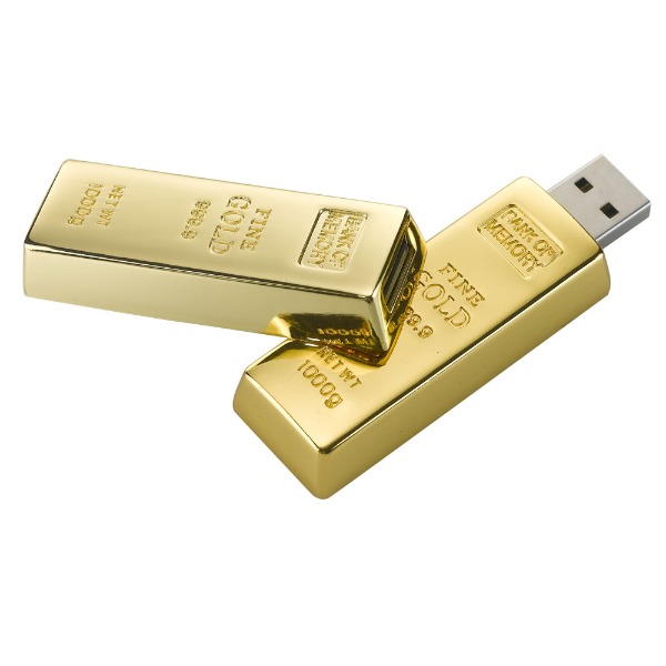 מטיל זהב - זיכרון נייד 16GB, שטח פרסומי רחב משני צדי המוצר.
