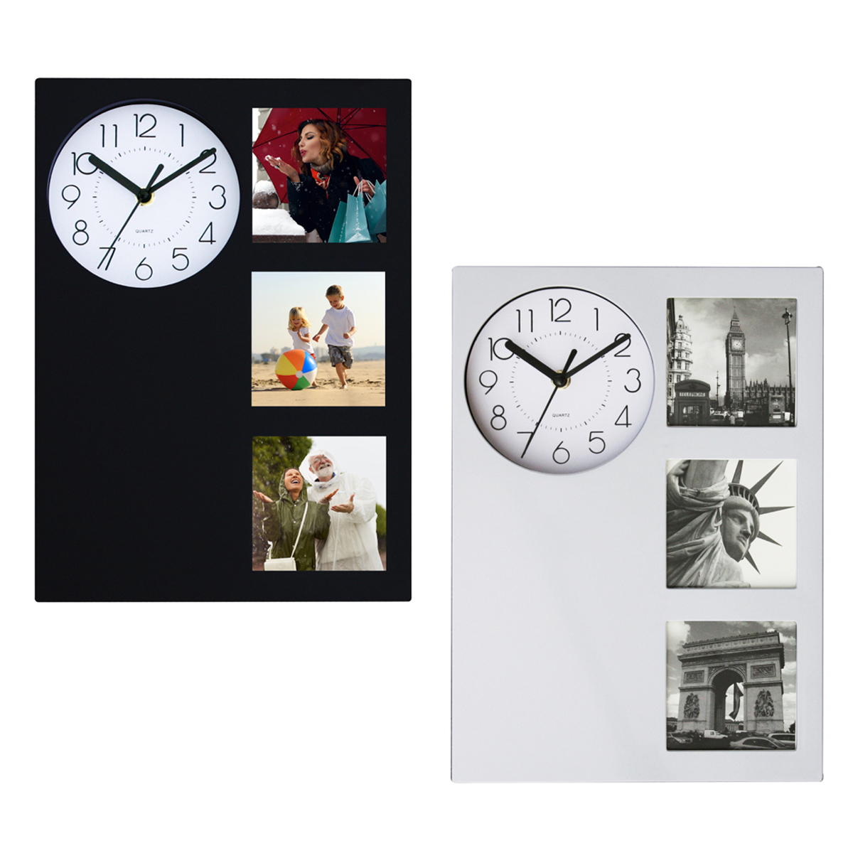 לוגאנו - שעון קיר, מנגנון SWEEP.
3 מסגרות לתמונות.
מידות התמונה למסגרת: 9.5x9.5  ס
