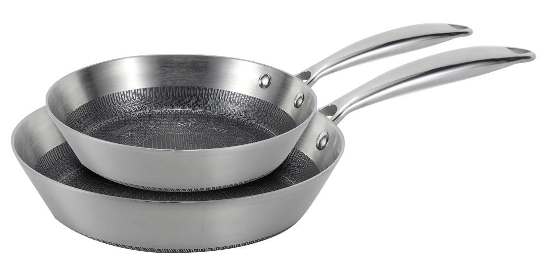 סט 2 מחבתות נירוסטה - מחבת איכותית עשויה נירוסטה תלת שכבתית מתקדמת, בעלת ציפוי היברידי נון סטיק. מתאימה לכל סוגי הכיריים: אינדוקצייה, גז, חשמלי, קרמי והלוגן.  