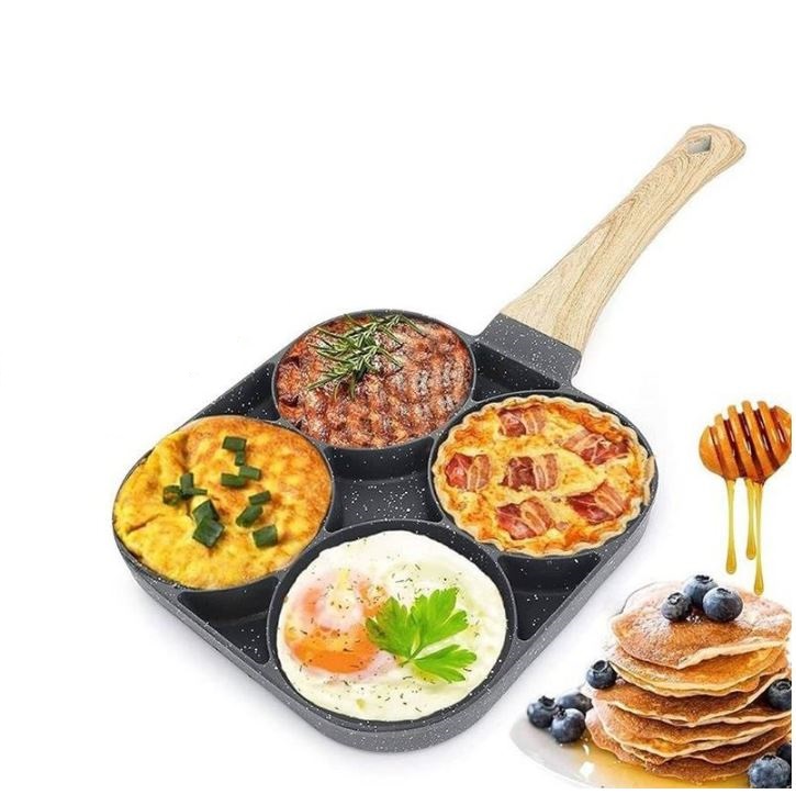 מחבת מולטי שף 4 ב - 1. 
מחבת 4 תאים בציפוי אבן שיש עם ידית דמוי עץ. 
מושלמת להכנת ביצים, פנקייקים או מנות אישיות בצורה אחידה ונוחה.   