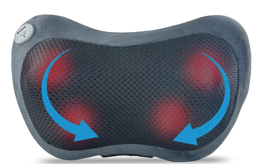 כרית עיסוי שיאצו נטענת בחיבור USB. 
אפשרות לשילוב חימום תוך כדי עיסוי. 
כרית עיסוי מפנקת.