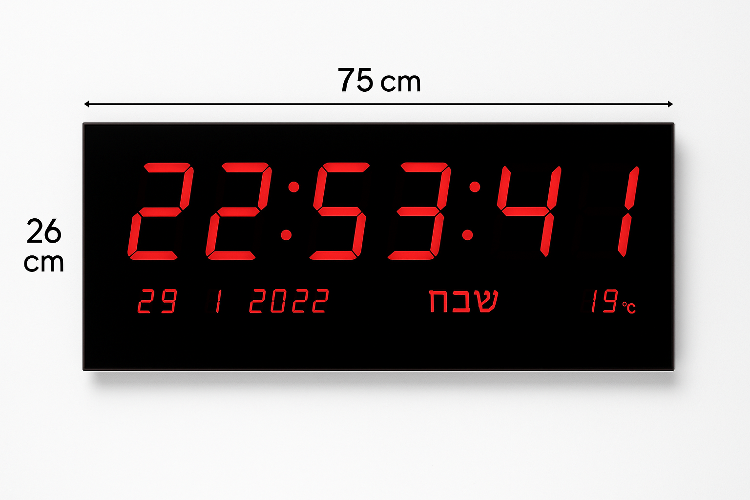 שעון קיר דיגיטלי אדום 75x26 ס"מ. 