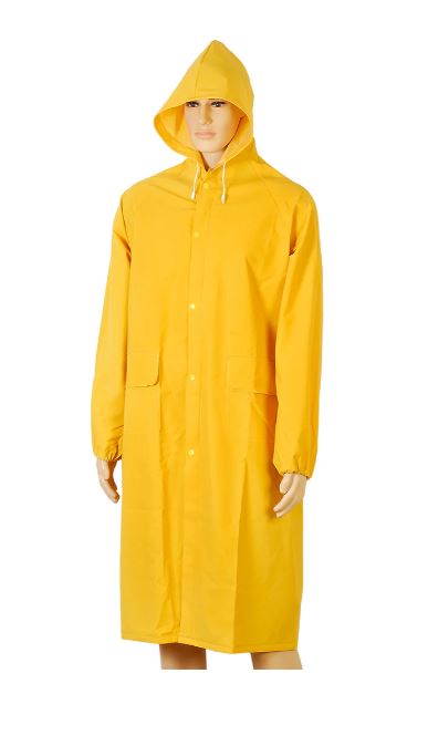 מעיל גשם ארוך עם כובע M - 3XL. 
בד פוליאסטר דוחה מים.
תפרים מולחמים לאיטום מקסימלי.
גומי פנימי בשרוולים לאיטום מקסימלי.
פתחי אוורור בגב המעיל.
כיסים בחזית המעיל.
סגירת לחצניות.