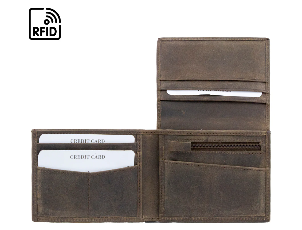 ארנק לגבר יוקרתי ואיכותי מעור crazy horse, מבית המותג SWISS PLANET. 
מידות: 8.5x10 ס