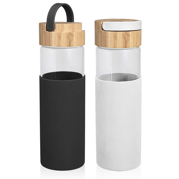 VIVO - בקבוק זכוכית נפח 550ML, עם מכסה במבוק וידית נשלפת. 
עם חבק סיליקון. 