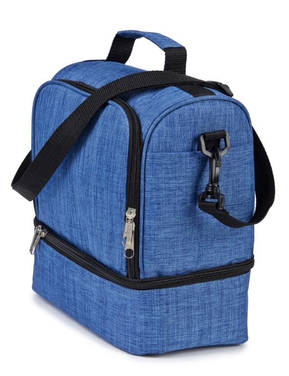 תיק צידנית 2 תאים, עם חומר שומר קור/חום, 3000D פוליאסטר, 9 ליטר. 
מידות: 27x25.5x16 ס