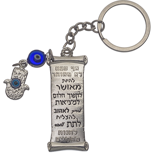 מחזיק מפתחות עם ברכות. 
אורך/גובה: 6 ס״מ.
חומר: מתכת.
משקל: 0.03 ק״ג.