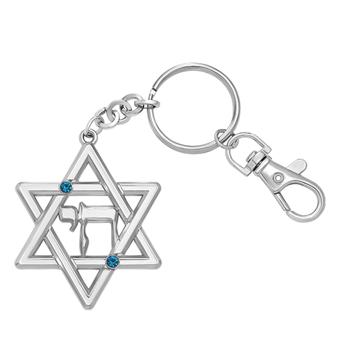 מחזיק מפתחות מגן דוד. 
אורך/גובה: 5.5 ס״מ.
חומר: מתכת. 