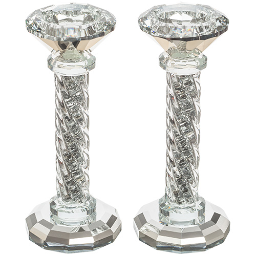 זוג פמוטי קריסטל מהודרים עם אבנים כסף 16.5 ס