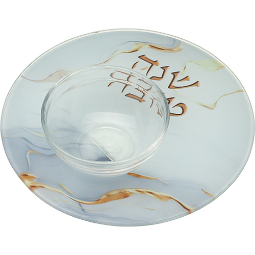 סט להגשת תפוח בדבש זכוכית בלתי שבירה. 
אורך/גובה: 19 ס״מ.
חומר: זכוכית.