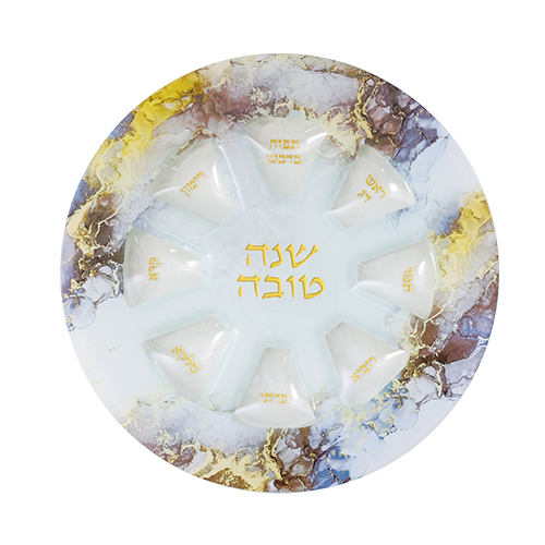צלחת זכוכית מהודרת לראש השנה. 
אורך/גובה: 35 ס״מ.
חומר: זכוכית. 