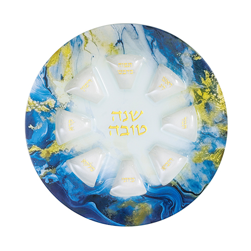 צלחת זכוכית מהודרת לראש השנה. 
אורך/גובה: 35 ס״מ.
חומר: זכוכית. 