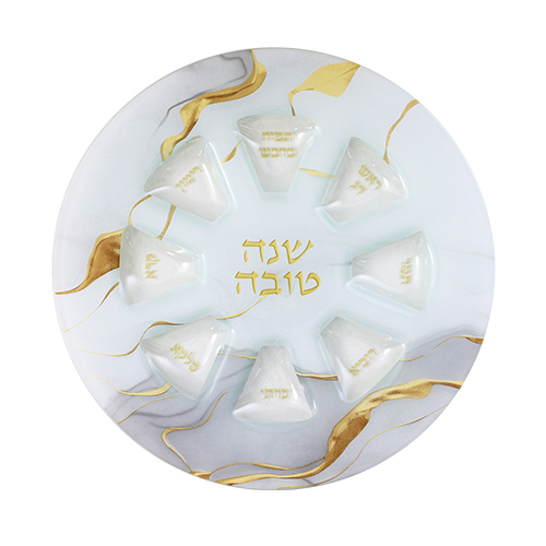 צלחת זכוכית מהודרת לראש השנה. 
אורך/גובה: 35 ס״מ.
חומר: זכוכית. 