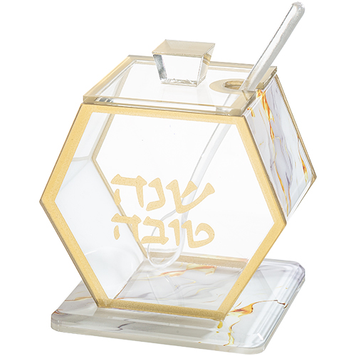 כלי לדבש פרספקס גימור שיש. 
אורך/גובה: 8.5 ס״מ.
חומר: אקריליק.