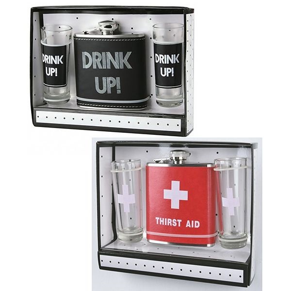 "Drink Up"/"First Aid" - מארז מתנה פלסק ושתי צ
