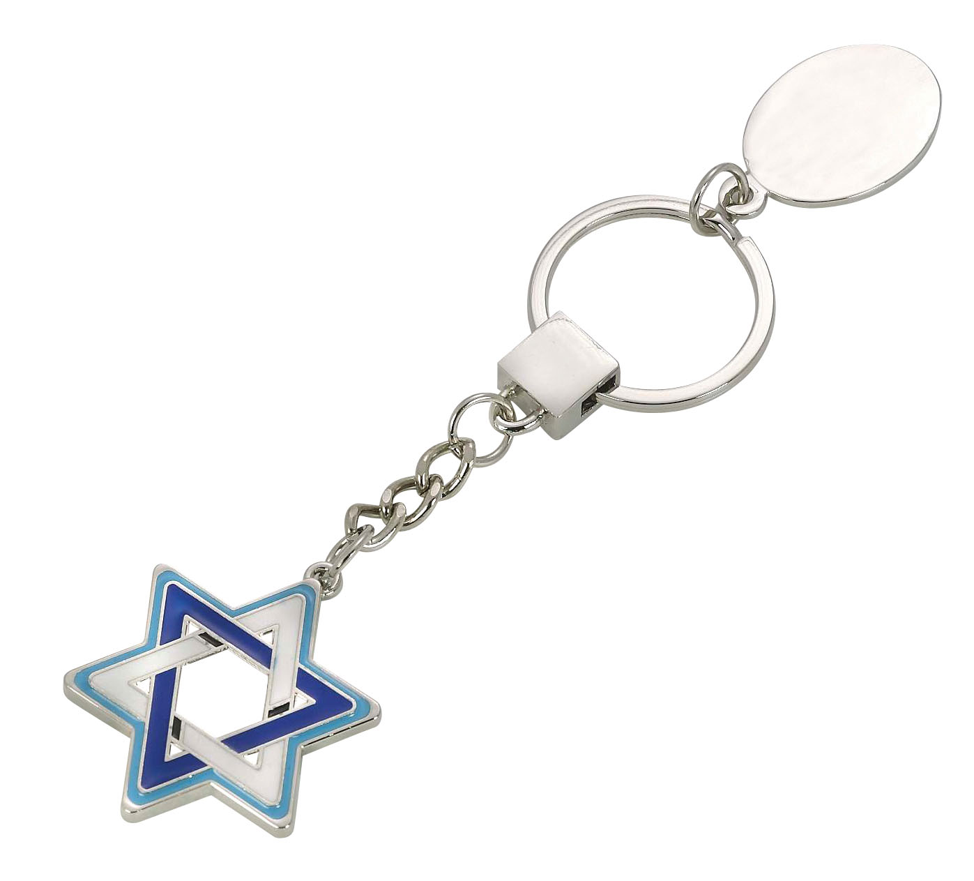 מגן דוד - מחזיק מפתחות מתכת.
דגל ישראל בשלושה צבעים.
