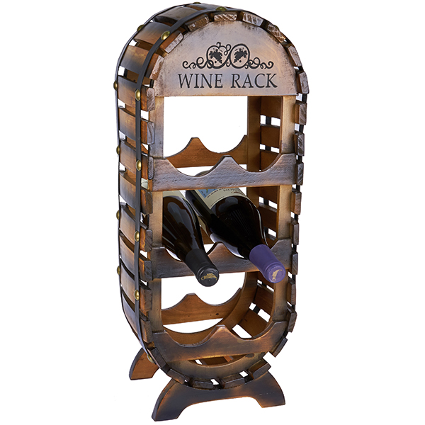 ארון בר WINE RACK לשישה בקבוקי יין בצורת חבית, גובה: 50 ס