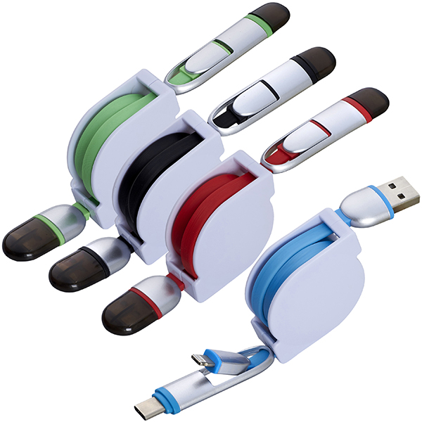 כבל USB בגלגלת להטענה והעברה דאטה, 5.5x4 ס”מ.
עם 3 חיבורים שונים Iphone, Android ו-Type-C.
אורך 1.2 מטר.
