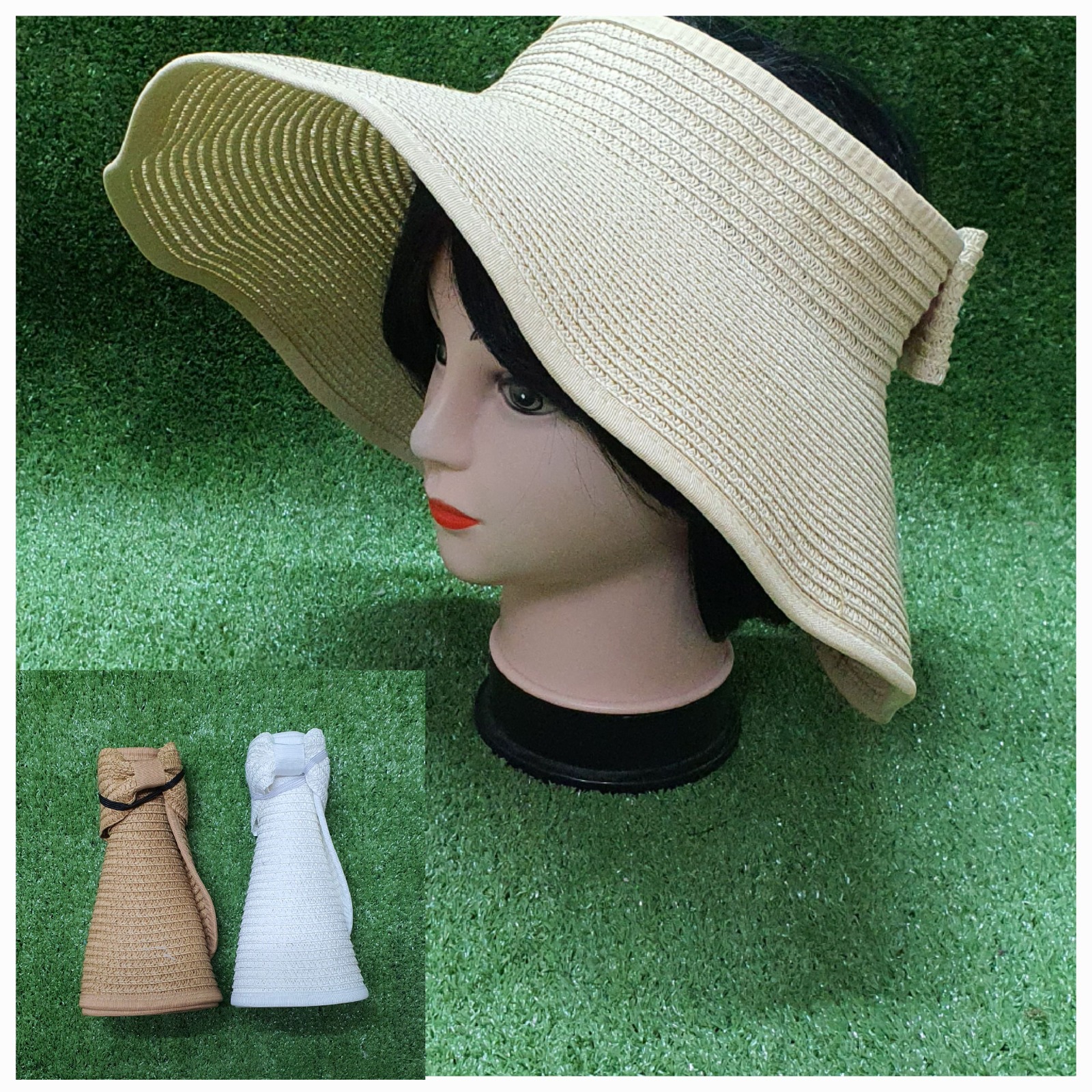 כובע נשים עשוי בד דמוי קש.
שוליים רחבים להגנה גבוהה על הפנים מפני השמש.
כובע שמתקפל לתיק ונוח לנשיאה לכל מקום. 
ONE SIZE.