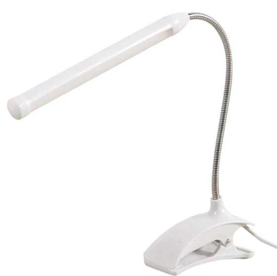 מנורת לד שולחנית עם קליפס. 
צוואר גמיש לכיוון אופטימאלי.
לחצן כיבוי/הפעלה מובנה.
12 נורות לד.