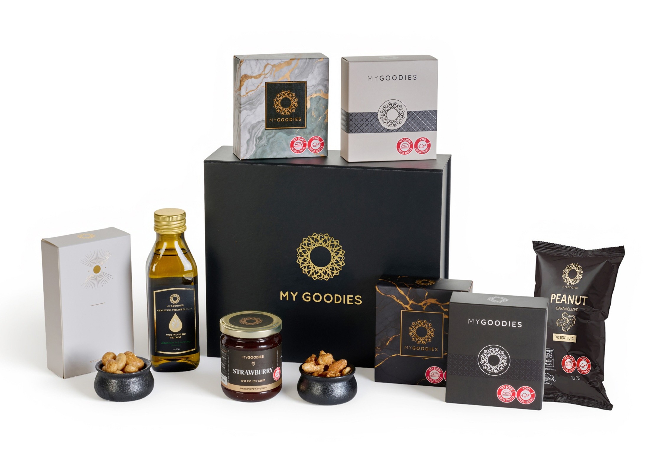 מארז שביט שחור - מכיל: 
שמן זית הבית - כתית מעולה, כבישה קרה, חמיצות עד 0.5%, 250 מל