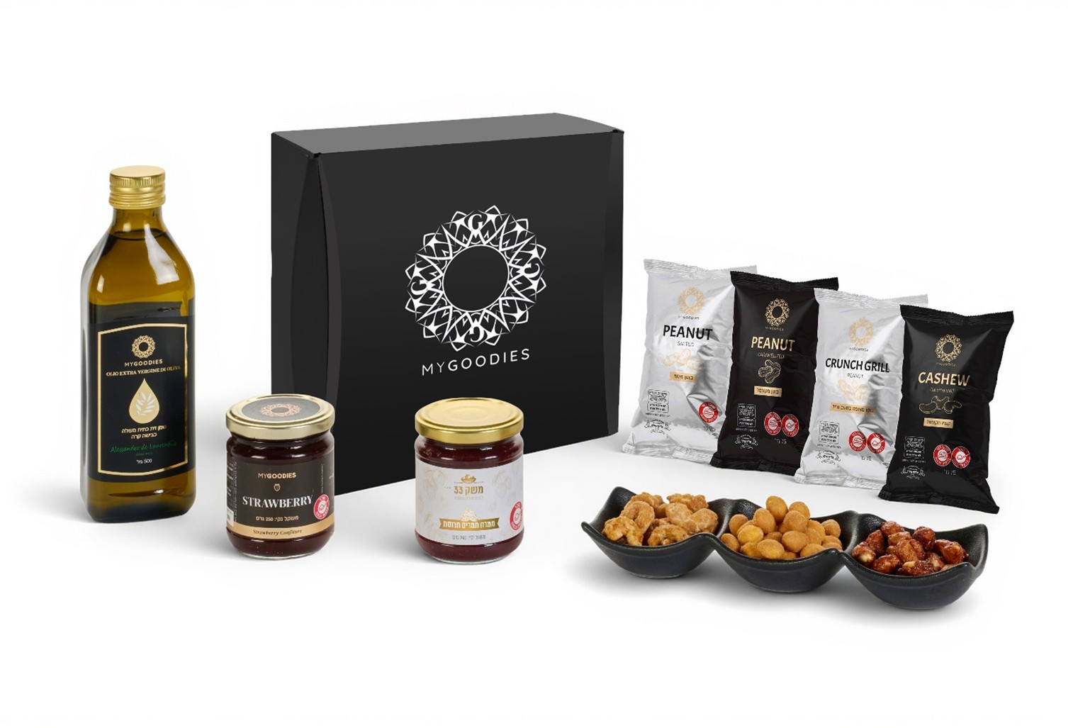 מארז ונוס שחור - מכיל: 
שמן זית הבית - כתית מעולה, כבישה קרה, חמיצות עד 0.5%, 500 מל