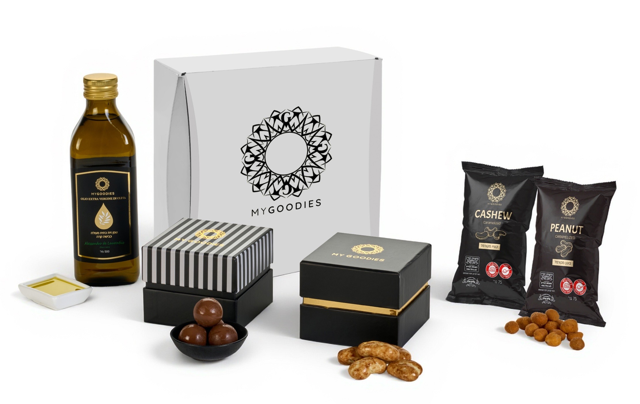 מארז ונוס לבן - מכיל: 
שמן זית הבית - כתית מעולה, כבישה קרה, חמיצות עד 0.5%, 500 מל