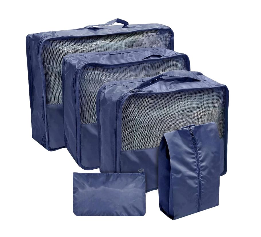 אורגנייזר - סט 5 ארגוניות למזוודה, לסידור נח וחסכון במקום. עשוי בד בשילוב רשת לאיוורור, כולל: 
תא לנעליים 26x8x39 ס
