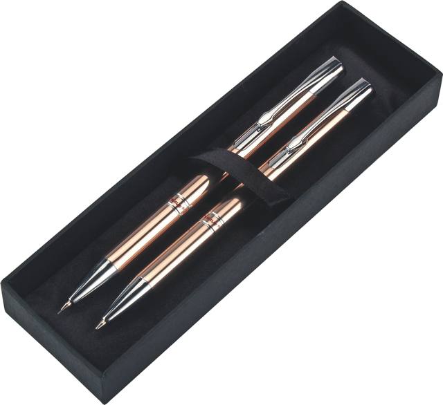 סט טרנד - עט כדורי ועיפרון מכני WAVE, גוף מתכת, מנגנון לחיצה, באריזת מתנה.