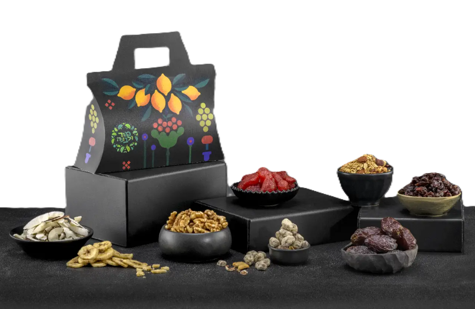 מארז שיבולים - כולל 8 סוגים של פירות יבשים ופיצוחים מובחרים: תמר מג