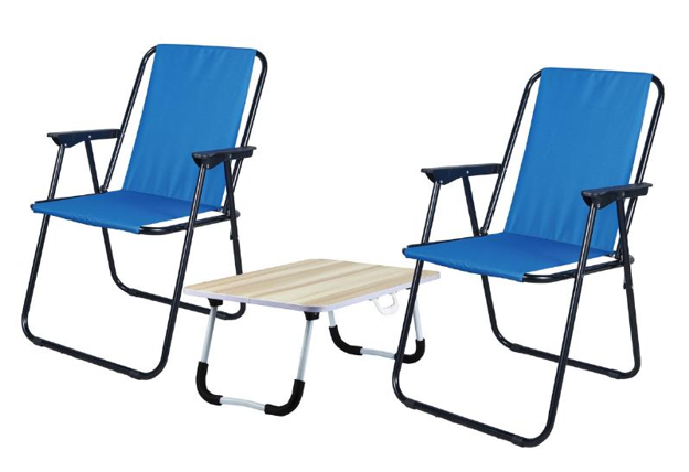 זוג כסאות פיקניק וחוף עם שולחן. 
הכסאות עשויים פוליאסטר 600D עם ציפוי PVC, צינור פלדה עם ציפוי. 
קיבולת משקל 100 ק