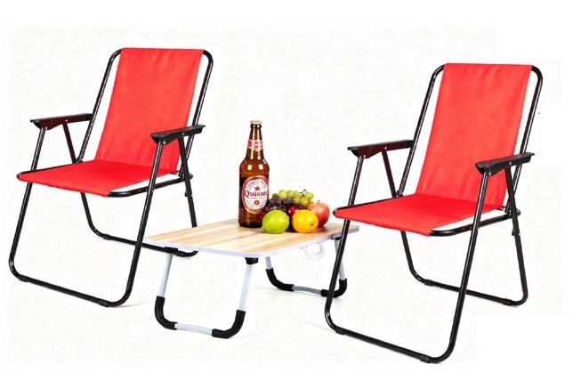 זוג כסאות פיקניק וחוף עם שולחן. 
הכסאות עשויים פוליאסטר 600D עם ציפוי PVC, צינור פלדה עם ציפוי. 
קיבולת משקל 100 ק