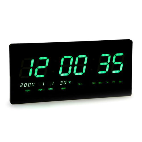שעון קיר חשמלי כולל תאריכון ומד טמפרטורה.
גודל 46x22 ס