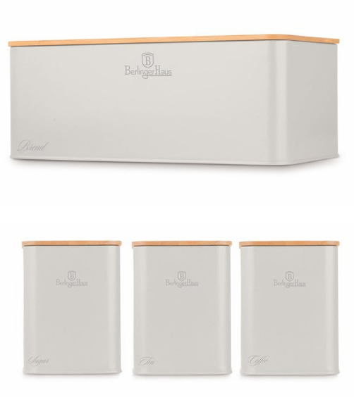 סט אחסון למטבח בעיצוב אלגנטי. 
עשוי פלדת פחמן איכותית בציפוי אבקה מט בשילוב במבוק טבעי. 
כולל קופסת לחם מרווחת עם מכסה חכם המשמש גם כקרש חיתוך, לצד קופסאות תואמות לקפה, תה וסוכר. 
נוח לפתיחה וסגירה, עמיד ואיכותי לשימוש יומיומי.
כולל קופסת לחם 33×18×12 ס