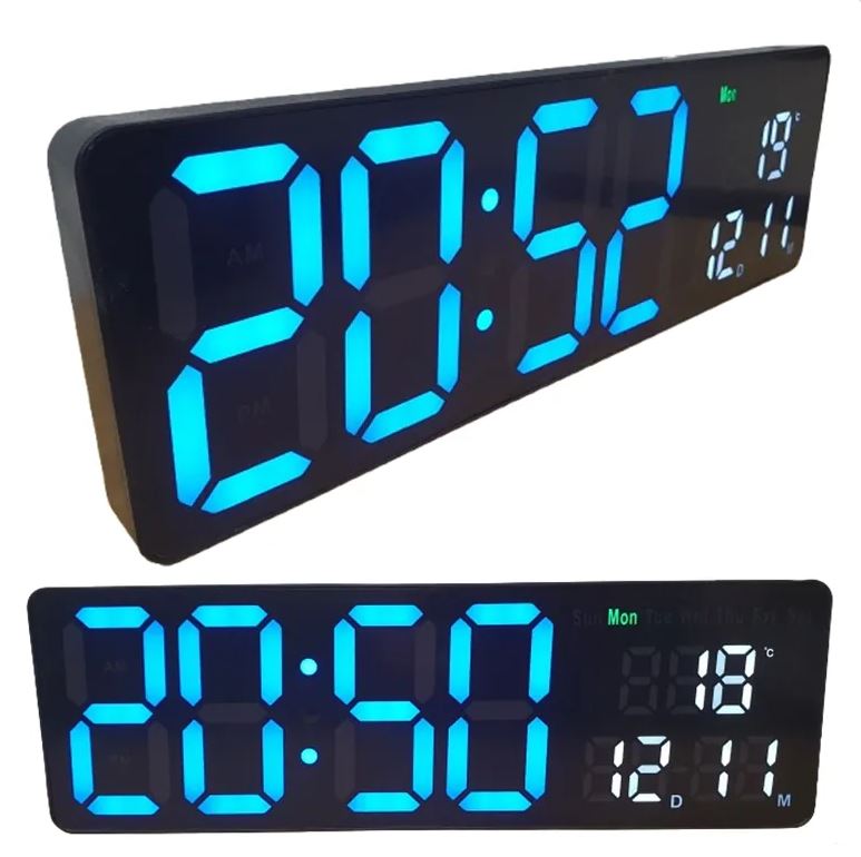 שעון שולחני/קיר LED דיגיטלי USB – עם תצוגת יום, תאריך וטמפרטורה. 
מידות: 40x13 ס