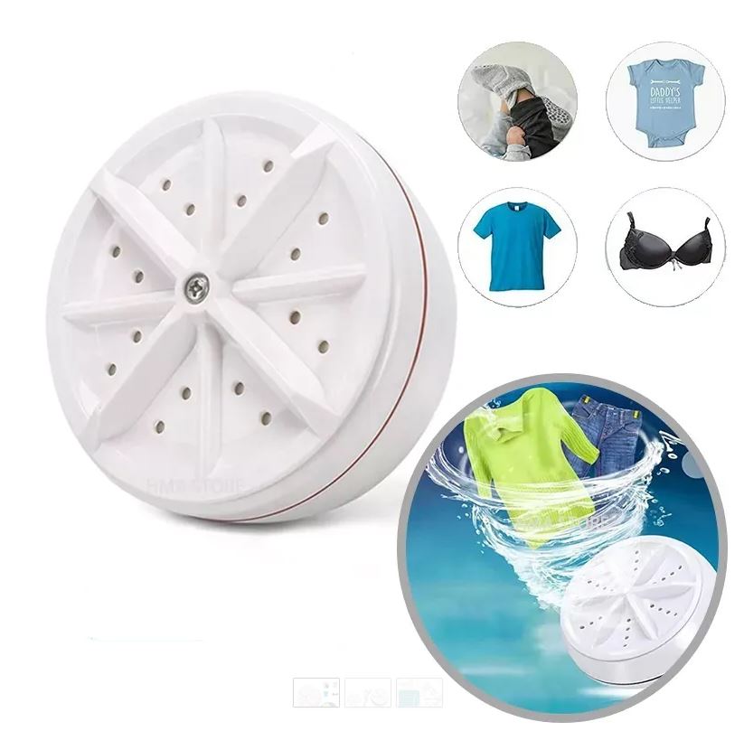 מיני מכונת כביסה ניידת USB – לשטח ולטיולים. 
מיני טורבינה מופעלת באמצעות כבל USB ואפשר לחבר לסוללת גיבוי/מטען חירום נייד POWER BANK.
מידות קומפקטיות: קוטר 9 ס”מ, גובה 5 ס”מ.
קל משקל: 160 גרם בלבד.