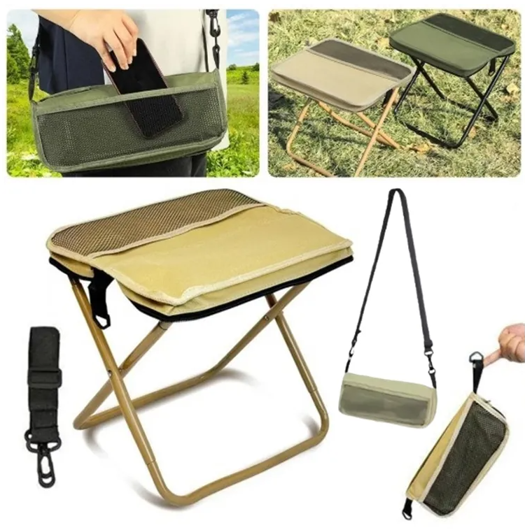 כיסא מתקפל לתיק עם כיסים ורצועת נשיאה. 
מידות גודל המושב: 25x29 ס”מ, גובה הכסא: 25 ס”מ.
משקל הכסא: 500 גר’ בלבד!
משקל מקסימאל לישיבה: 100 ק”ג. 
ניידות חכמה, ישיבה נוחה בכל מקום ופתרון אחסון חכם. 
מסגרת מתכת יציבה ועמידה. 
מושב רחב ונוח גם בישיבה ממושכת.
מתקפל במהירות לגודל קטן וקל.
מתאים לכל פעילות בחוץ.