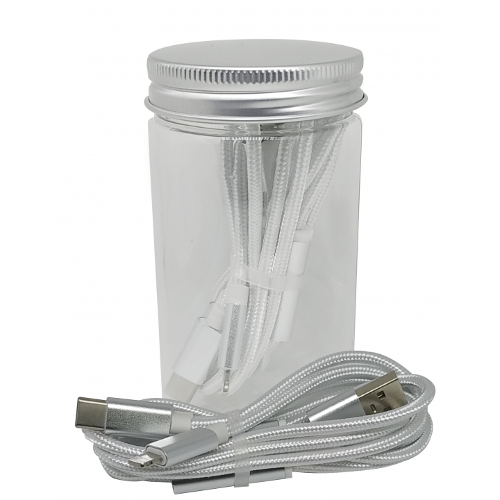 סט כבלי טעינה מתאימים לכלל הניידים: USB ,Lighthing ,Type-C ומיקרו USB. 
מידות: 10x5.5 ס