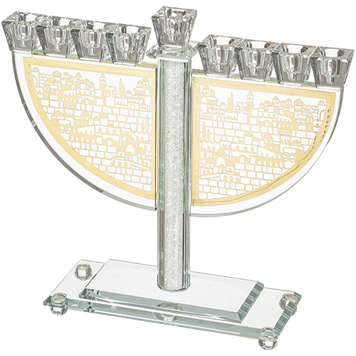 חנוכייה קריסטל מהודרת עם פלקטה 23 ס"מ. 