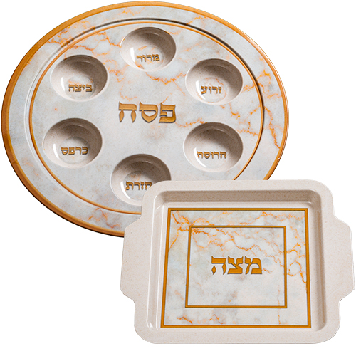סט קערת פסח ומצה במבוק דמוי שיש זהב. 
חומר: פולירזין. 